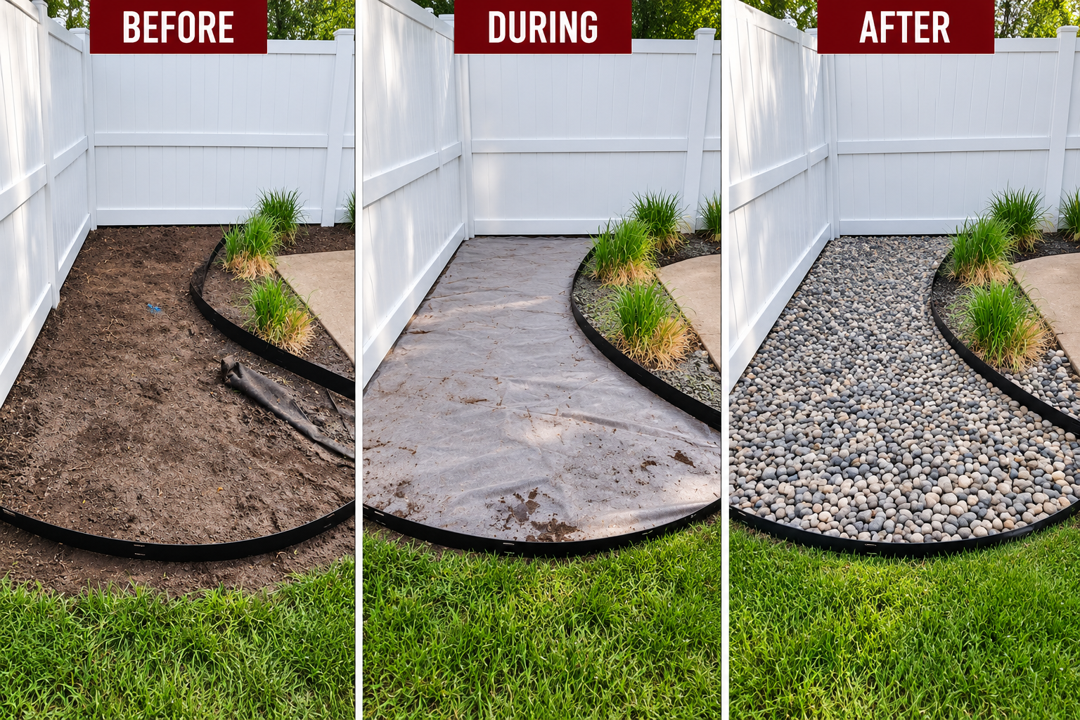 Landscaping cleanup before and after