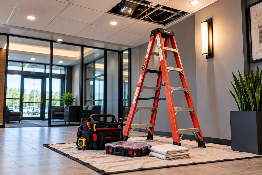 Commercial ceiling tile repair setup